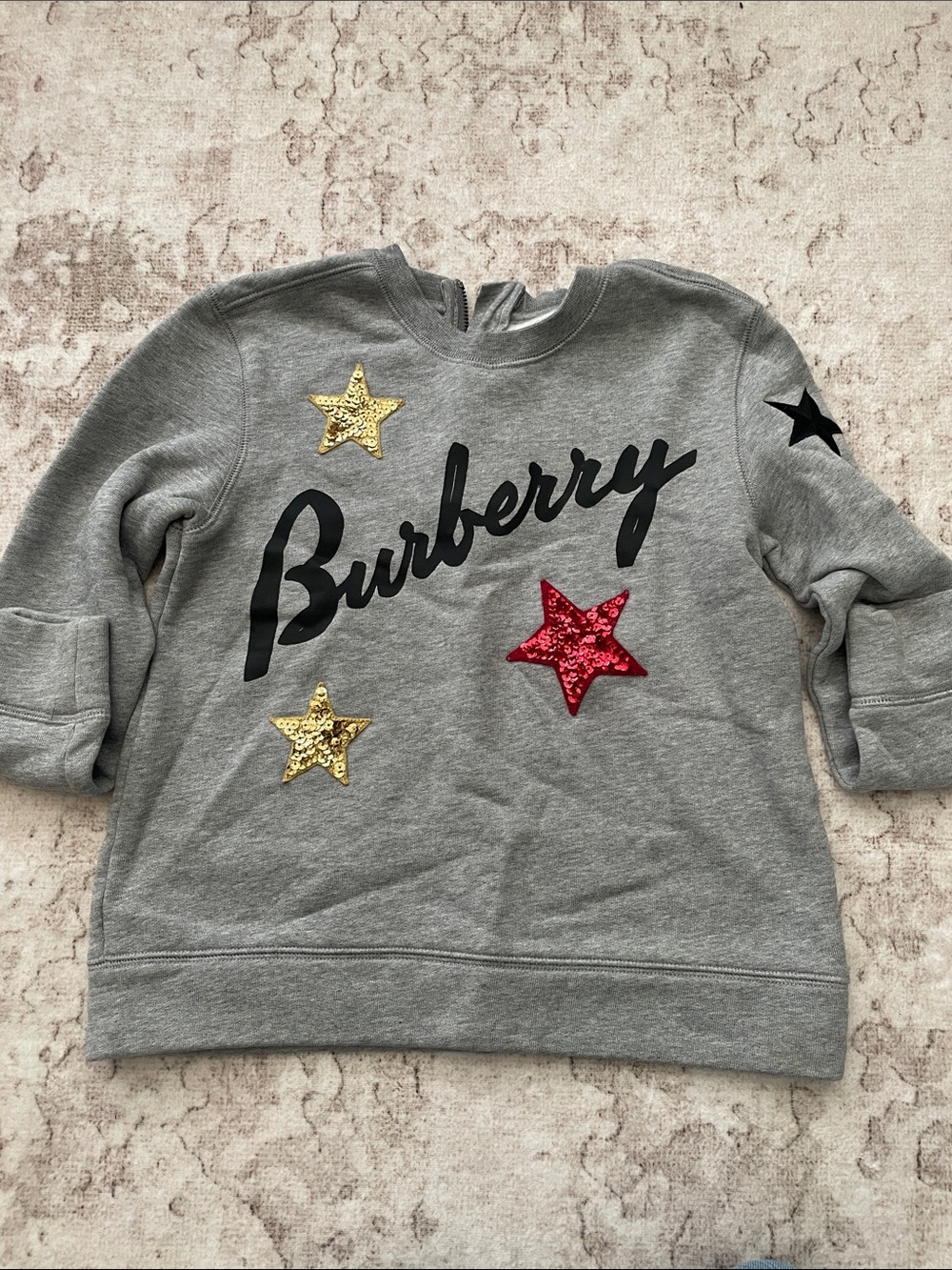 Burberry Grey Sweatshirt with Black Logo and Sequin Stars